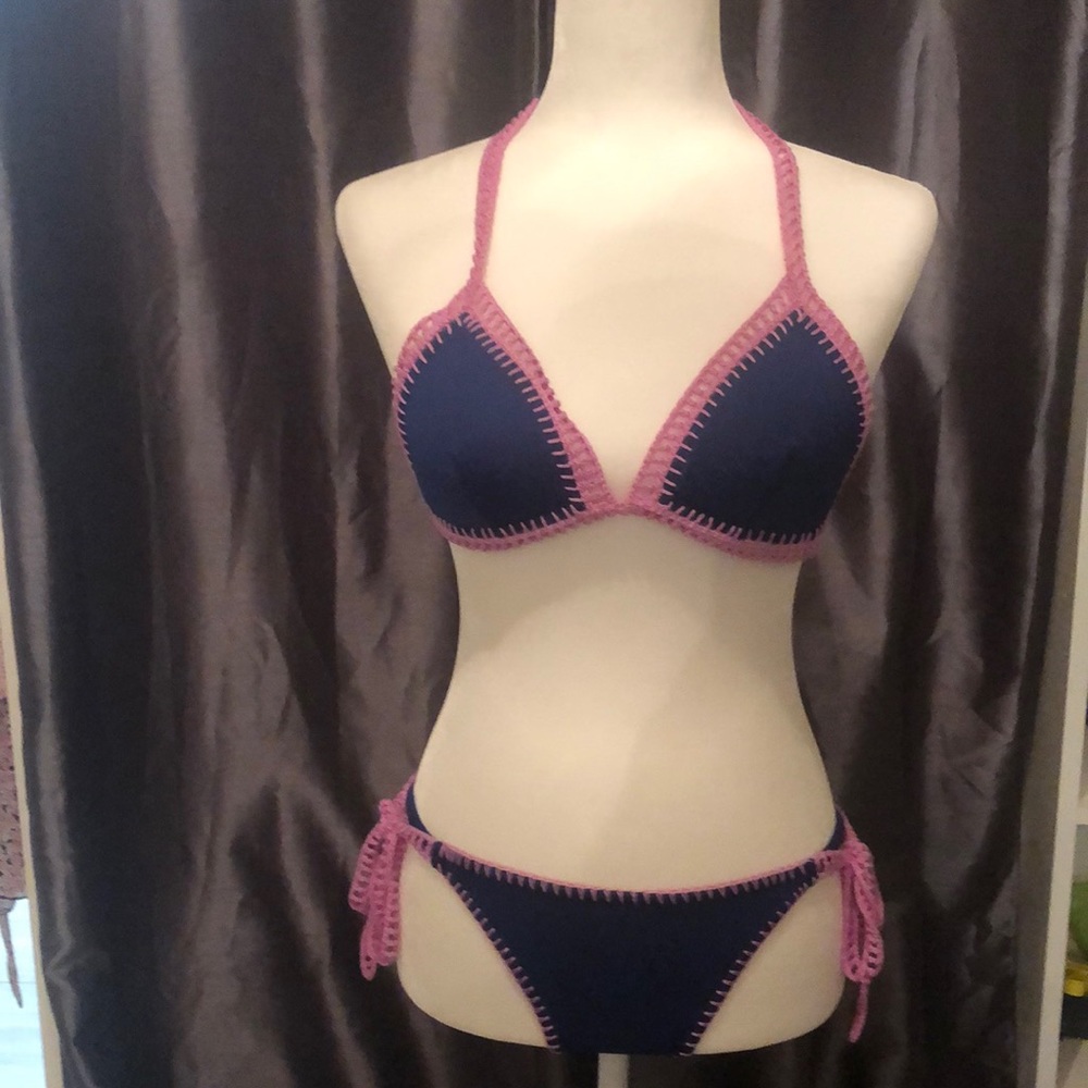 Blue and pink bikini